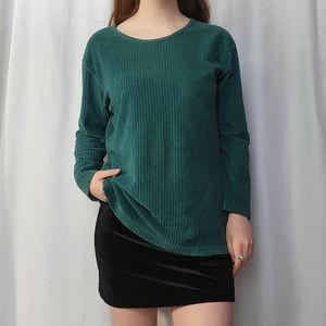80s L.L. Bean Velvet Stretchy Ribbed Evergreen Longsleeve Crewneck